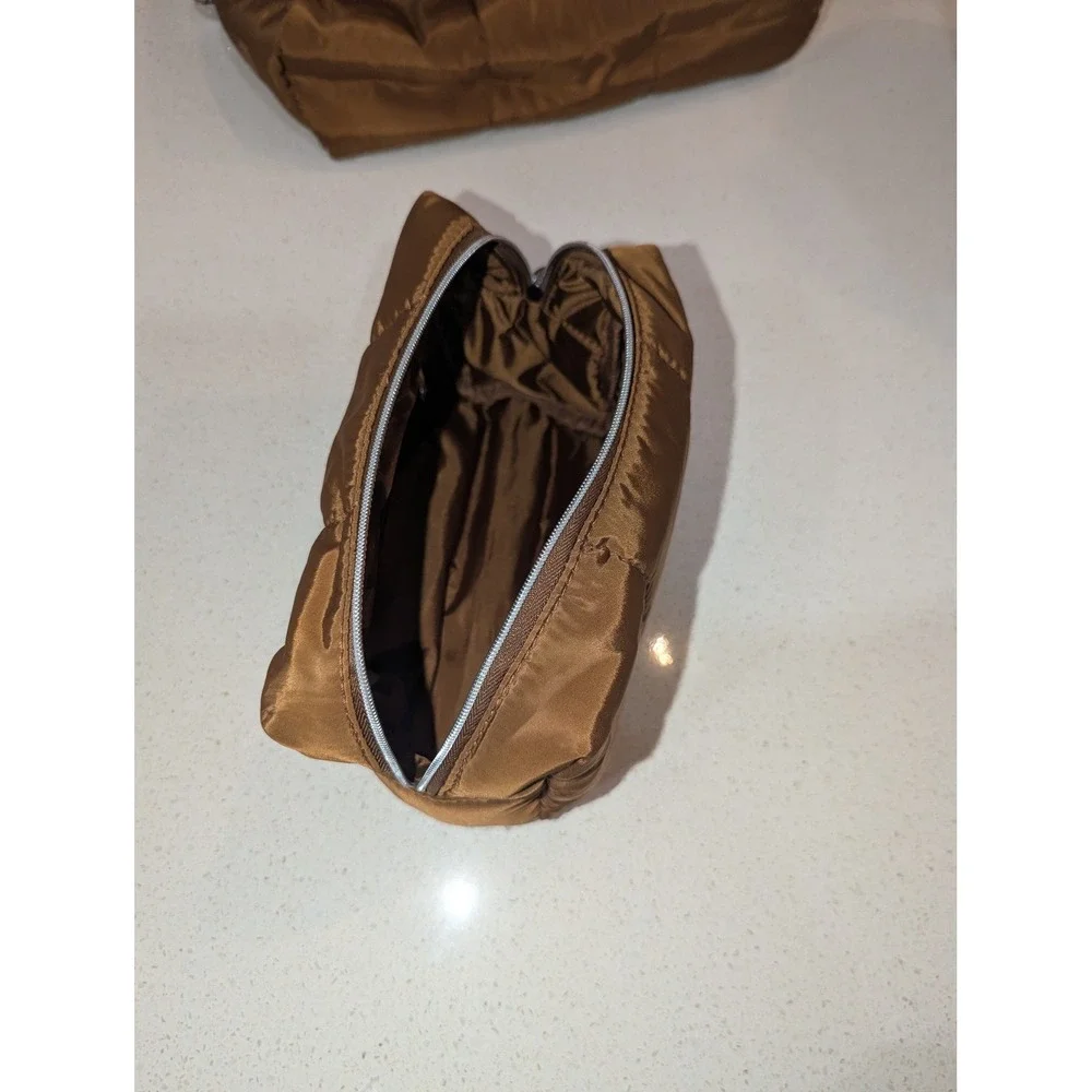 Jenny Bird Puffy Cosmetic Travel Bag Set OS Bronze Brown‎ Quilted Waterproof